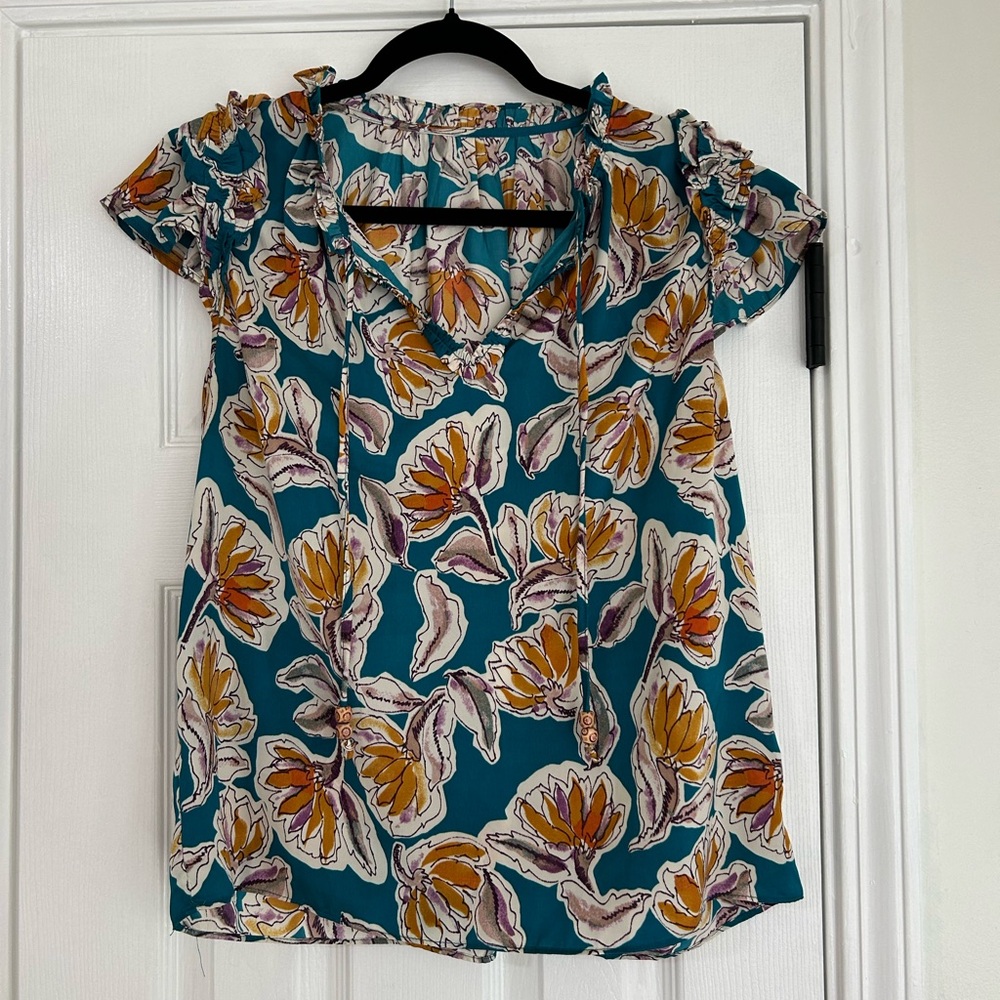 Teal floral blouse